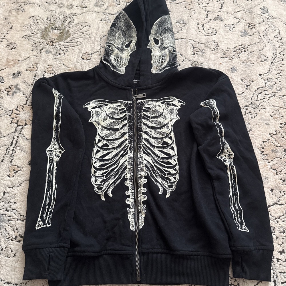 Abercrombie Kids Skeleton Hoodie Sweater Full Zip Size 11/12 Gorpcore Halloween